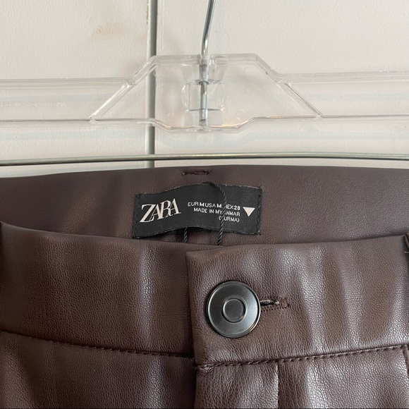 Zara Brown High Rise Faux Leather Pant - Picture 4 of 7